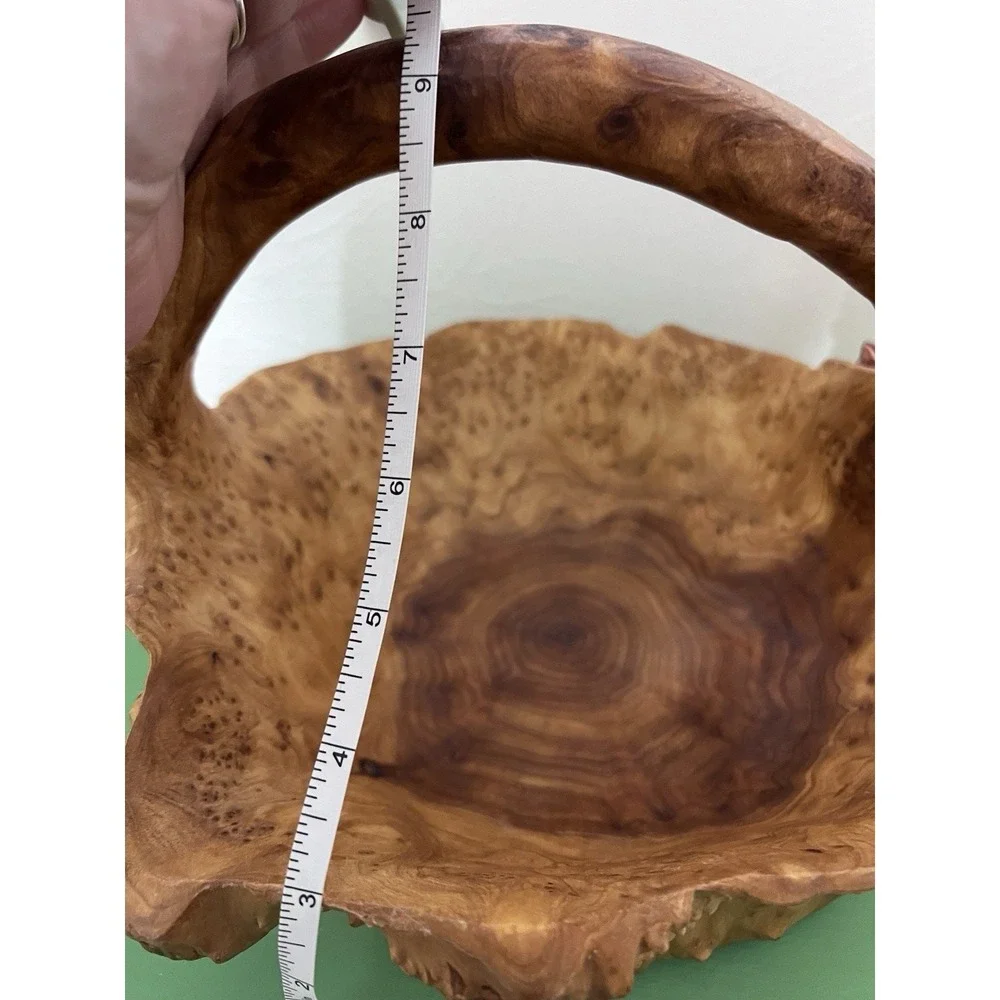MCM Hand Carved Burl Wood Basket Handle Knobby Unique Boho Cabin Nature VTG‎